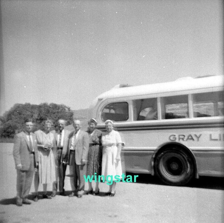 Old Photo Gray Lines Bus 1950s People Waiting Vintage Clothing  NEGATIVE