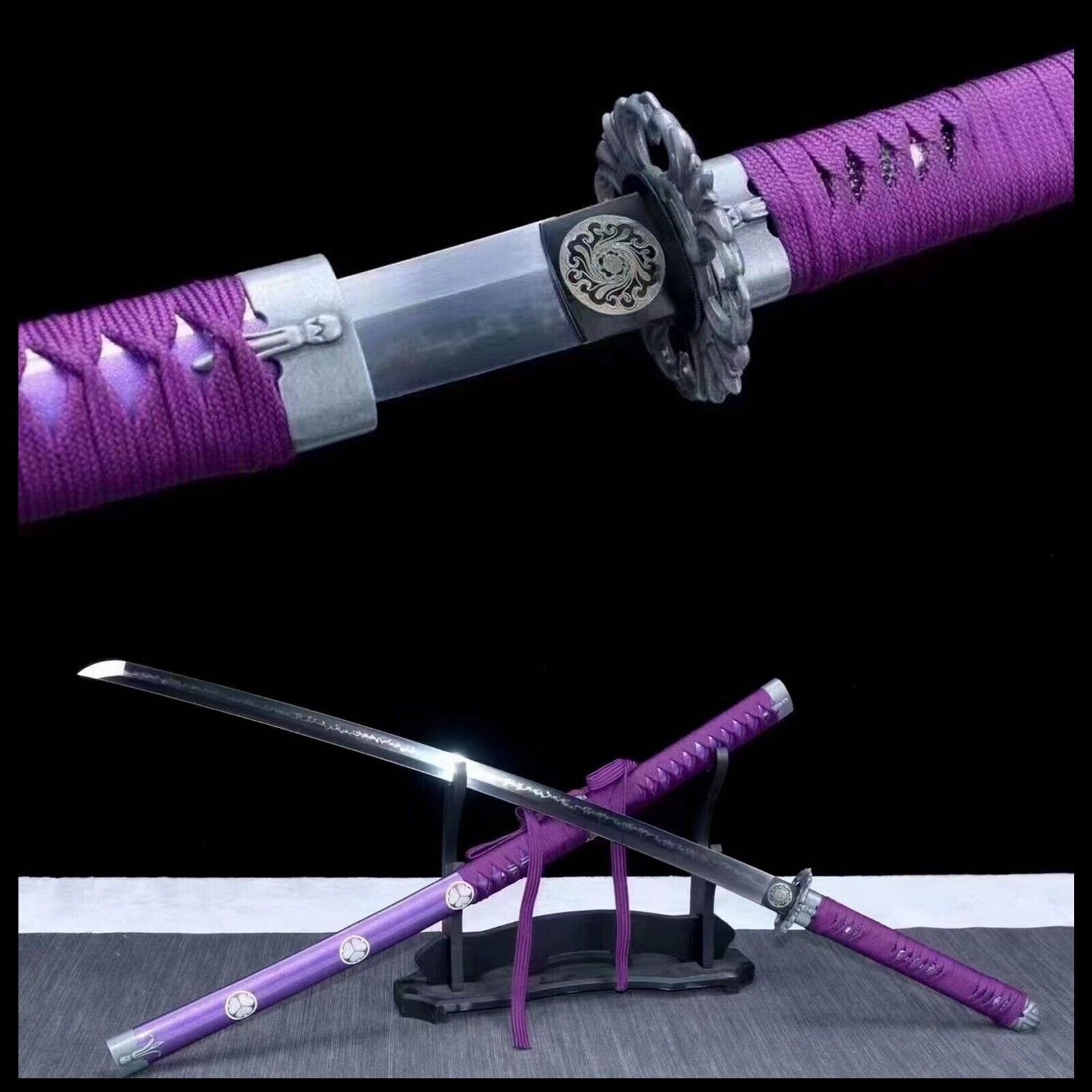 Blue&Purple Clay Tempered T10 Steel Japanese Samurai Sword Sharp Blade Katana