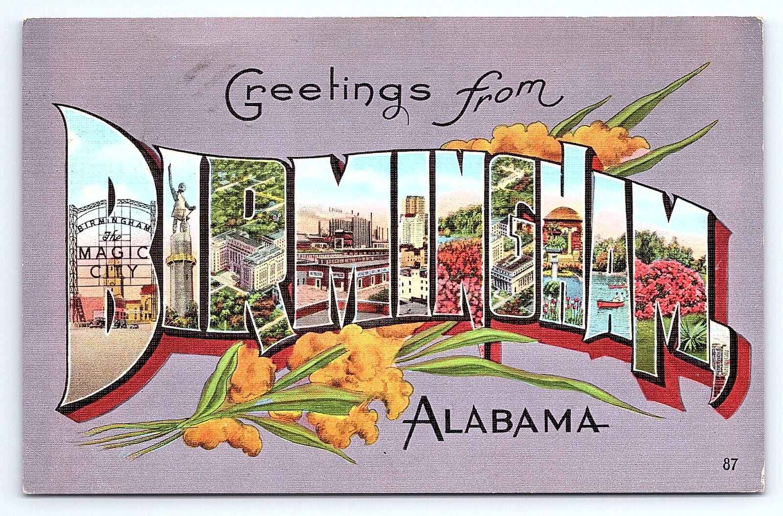 Postcard Greetings From Birmingham Alabama Large Letter E. C. Kropp