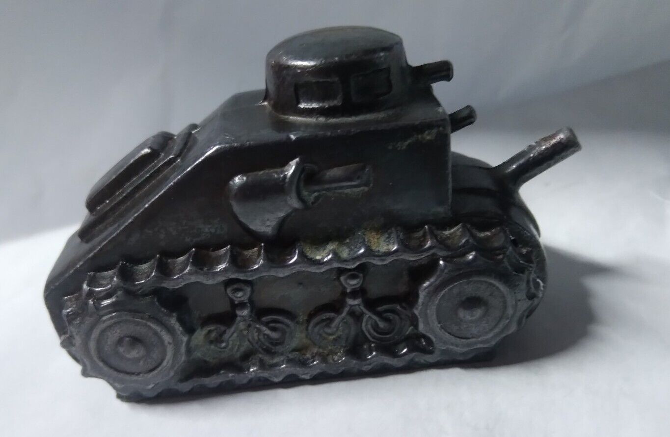 Vintage Brass Bronze WWI Miniature Tank Figurine Toy 3\