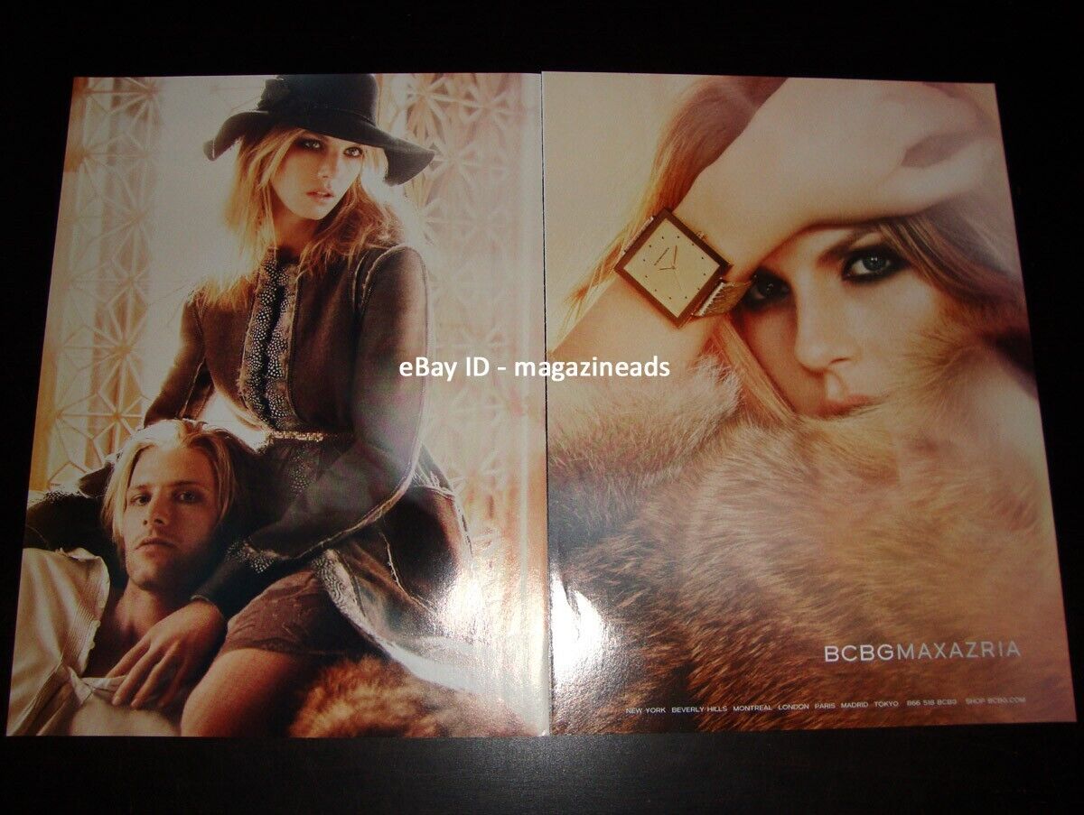BCBG MAX AZRIA 2-Page PRINT AD Fall 2007 ANGELA LINDVALL woman in fur & suede