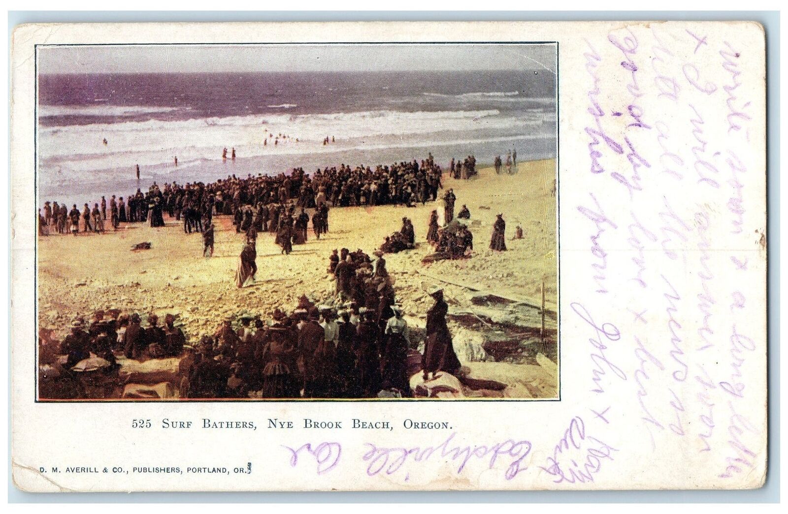 c1910's Surf Bathers Nye Crowd Big Wave Shoreline Brook Beach Oregon OR Postcard