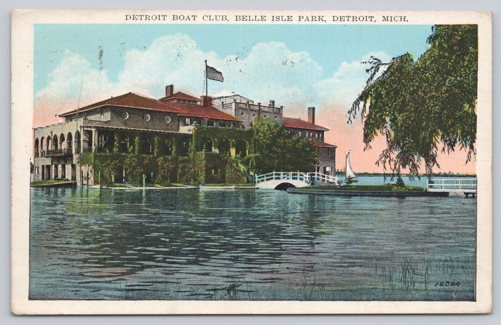 Postcard Detroit Boat Club Belle Isle Park Detroit MI c 1929