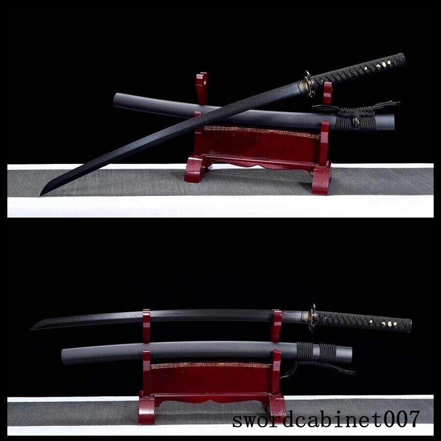 Black Clay Tempered Japanese Katana Samurai Sword T10Steel Razor Sharp Full Tang
