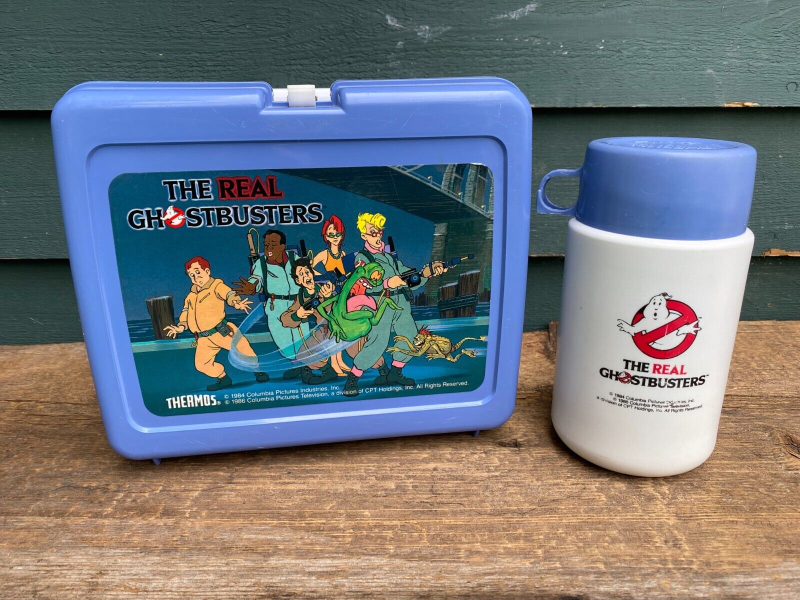 The Real Ghostbusters Vintage 80’s Plastic Lunchbox with Mug Thermos Bottle USA
