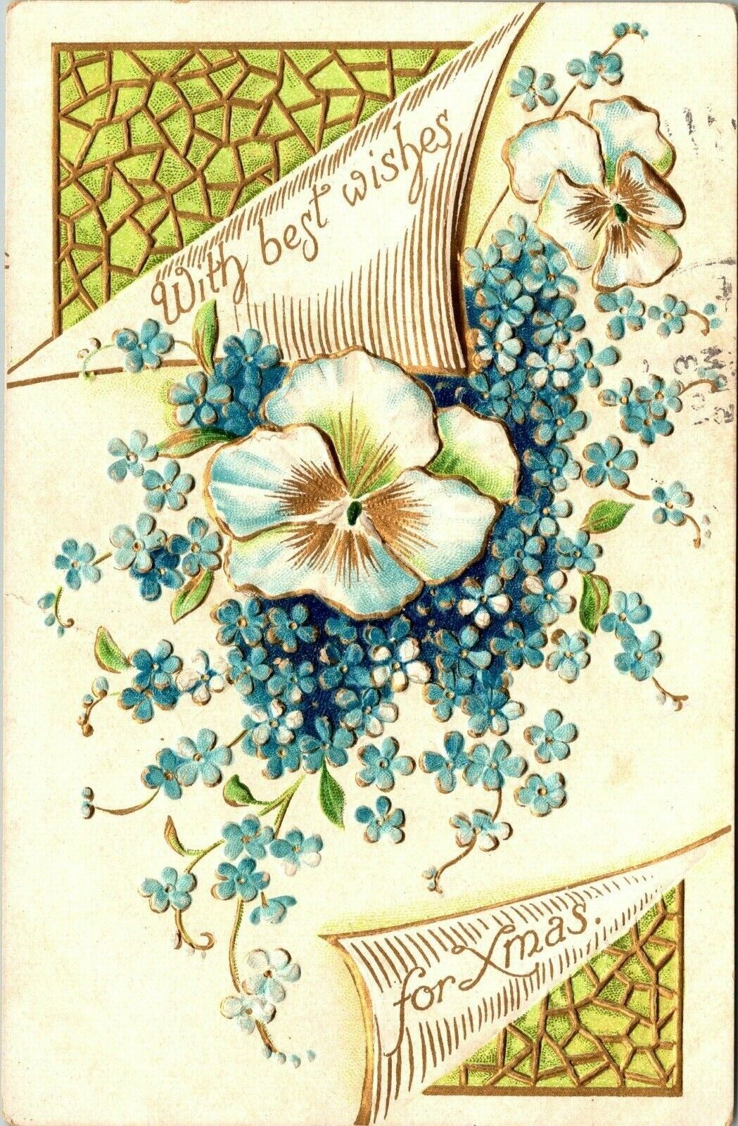 Vintage 1910's Best Wishes for Xmas Floral Embossed Merry Christmas Postcard