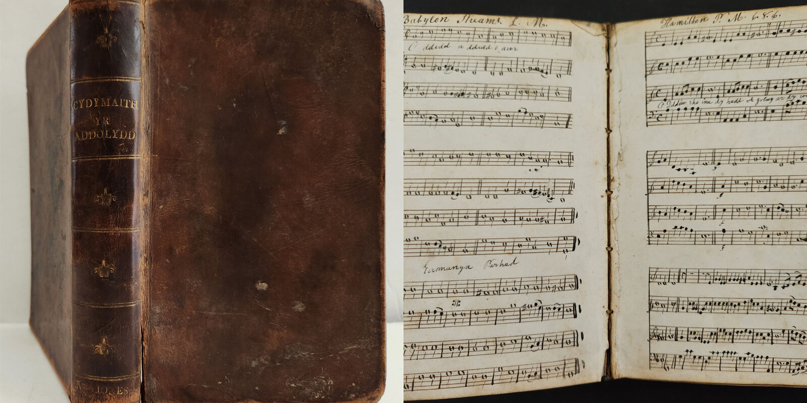1850s antique WELSH MUSIC BOOK with HANDWRITTEN MUSIC hymns lessons WALES