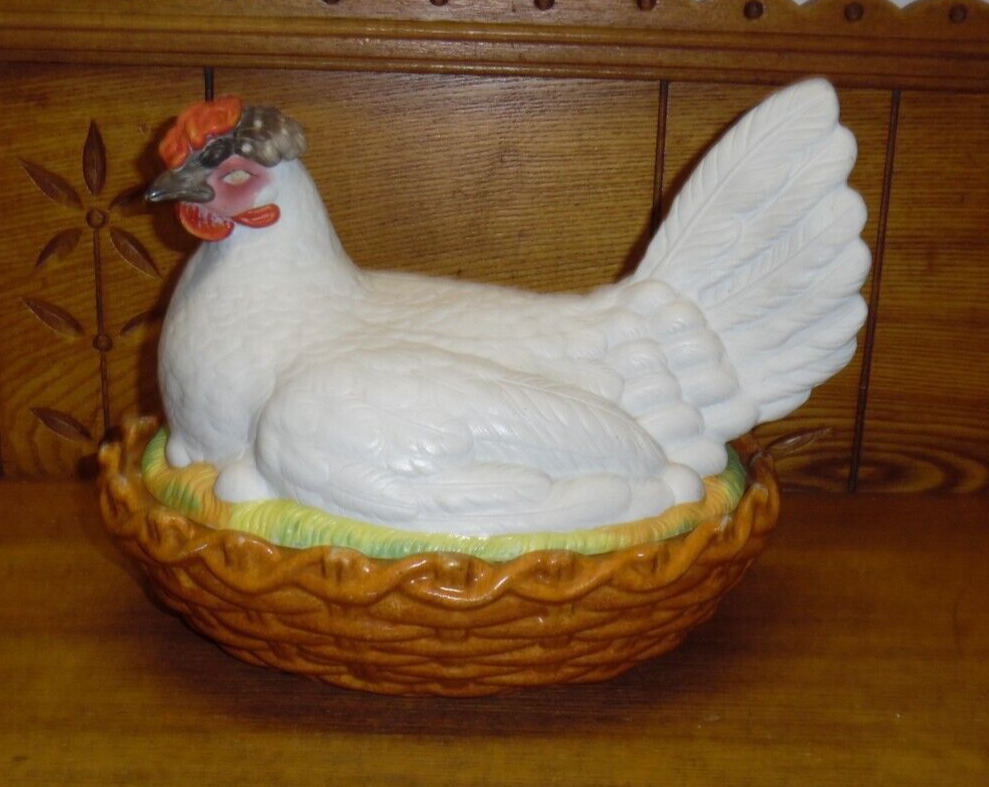 Large Antique S&S Sampson & Smith Staffordshire Chicken / Hen On Nest - 10\