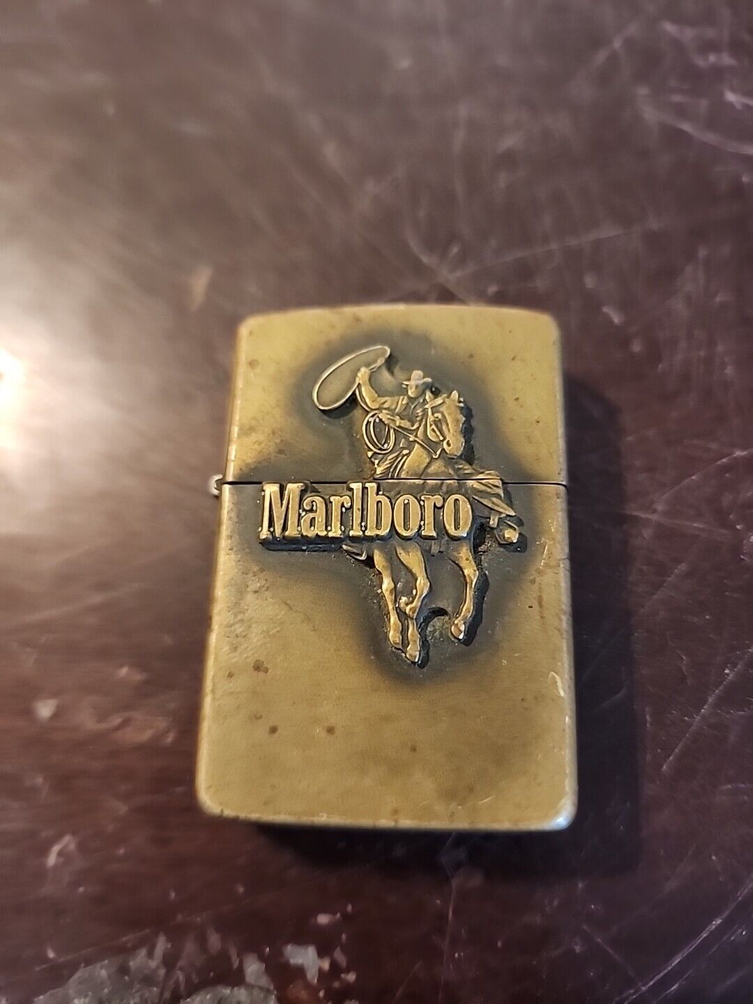 Vintage 1999 Marlboro Cowboy Emblem Brass Zippo Lighter  Rare
