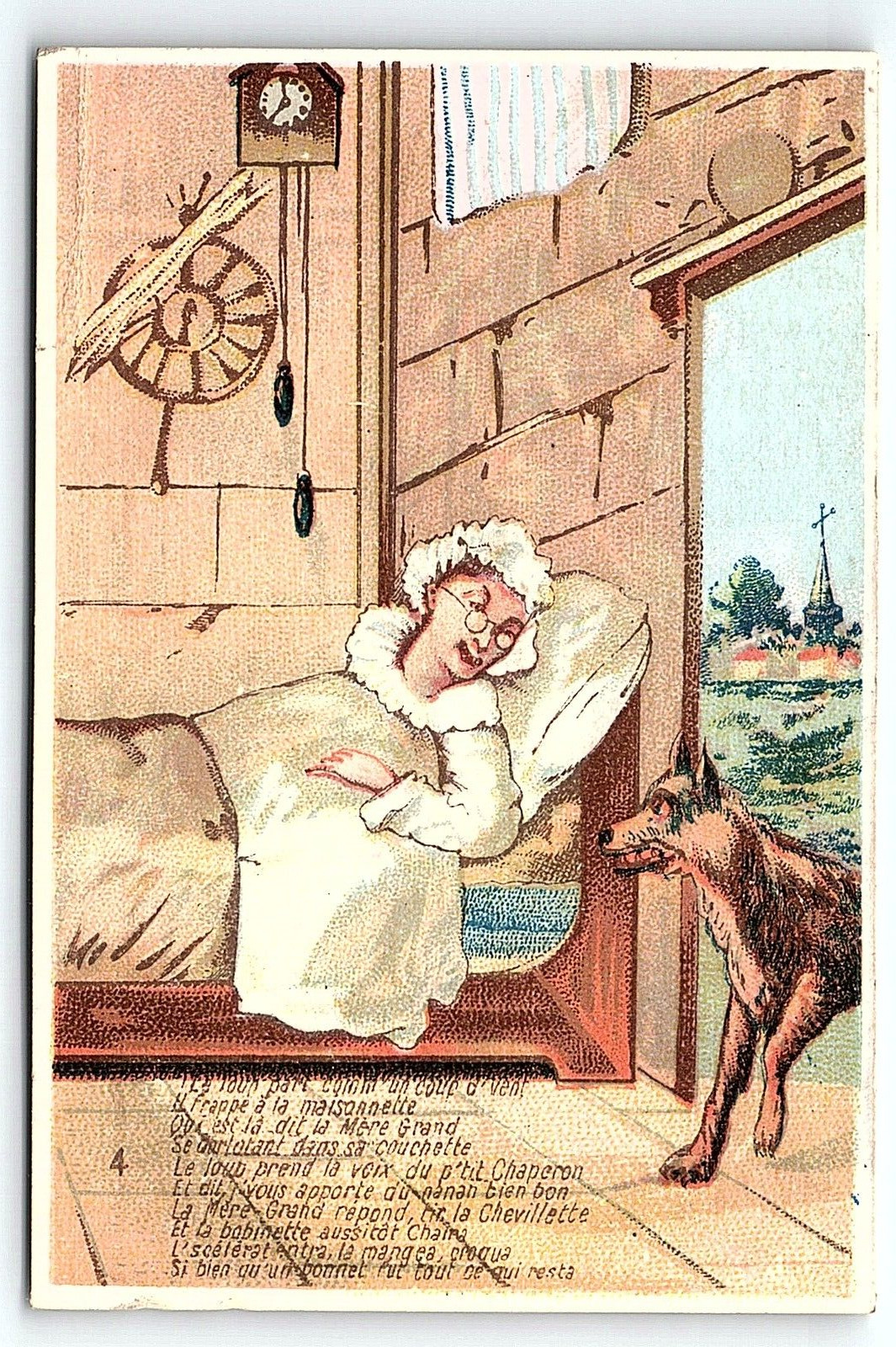 c1880 LITTLE RED RIDING HOOD BIG BAD WOLF FRENCH VICTORIAN TRADE CARD Z4125