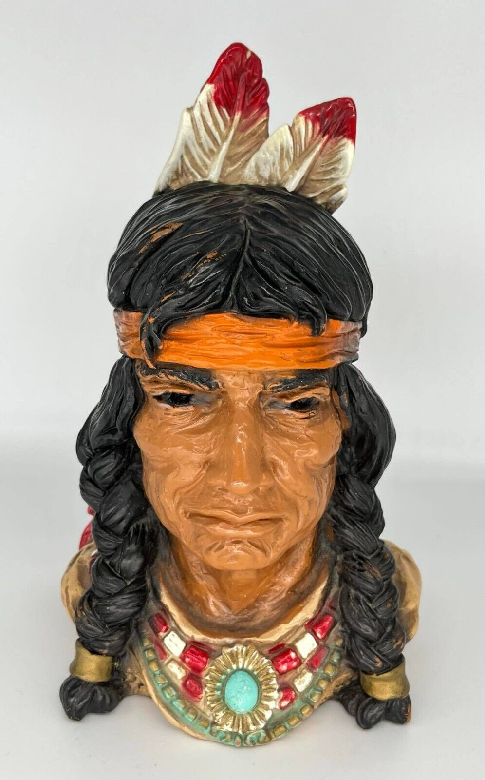 Vintage 1966 Native American Indian Bust UNIVERSAL STATUARY Bookend Statue