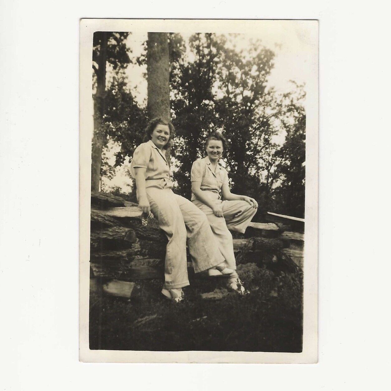Two Women Wearing Pants In The Ozarks “Somewhere Near Oklahoma Line” 1940s Photo
