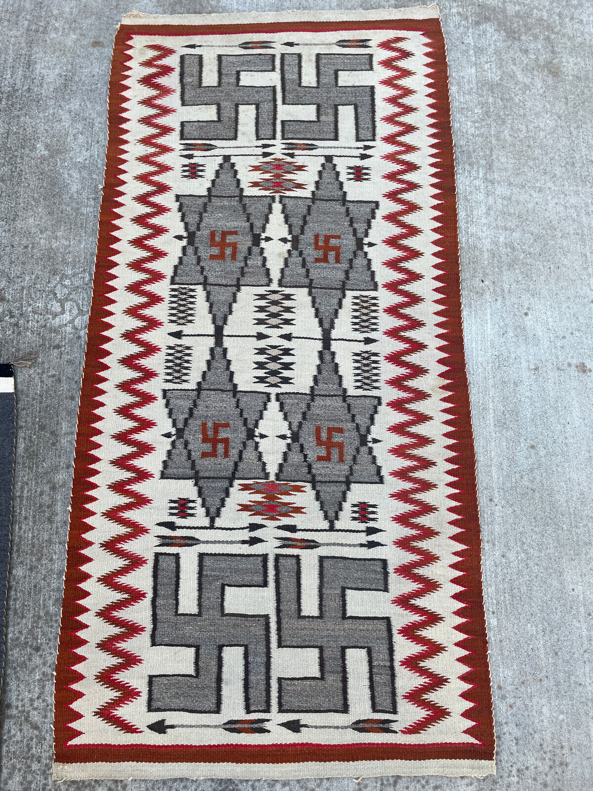 Antique Navajo Rug 1870-1930s Whirling Logs 6 pt Stars Arrows American Indian