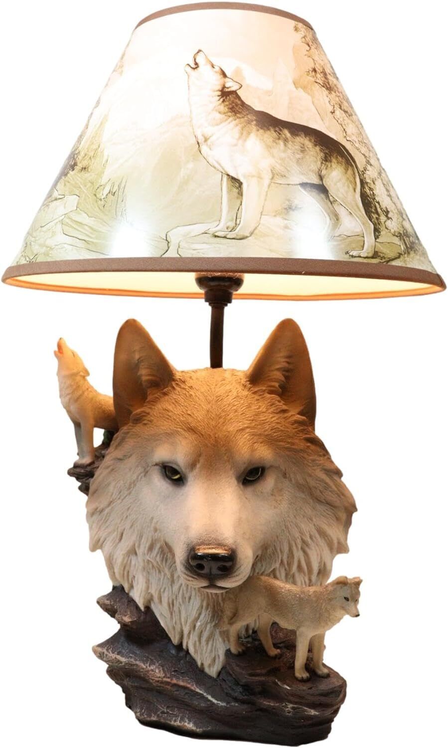 Howling Wolves On Rocks Sculptural Desktop Side Table Lamp