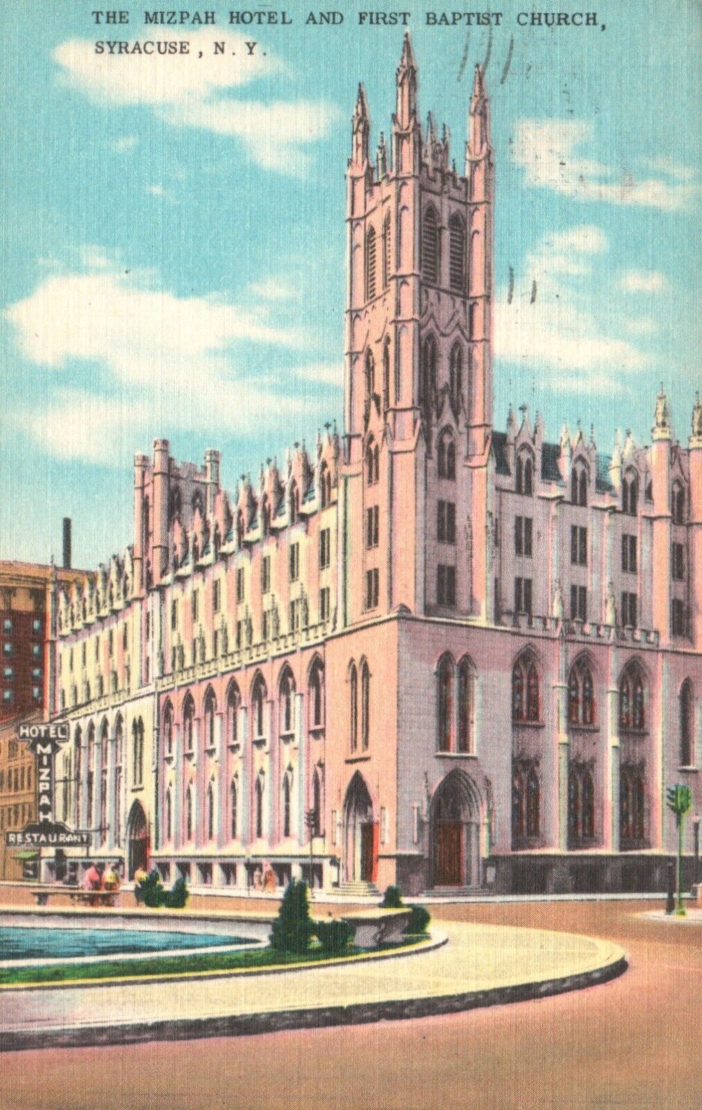 Syracuse, NY, Mizpah Hotel & First Baptist Church, 1958 Vintage Postcard b8043