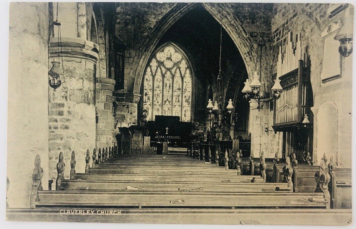Vintage Claverley England Cleverley Church Nave Postcard RPPC