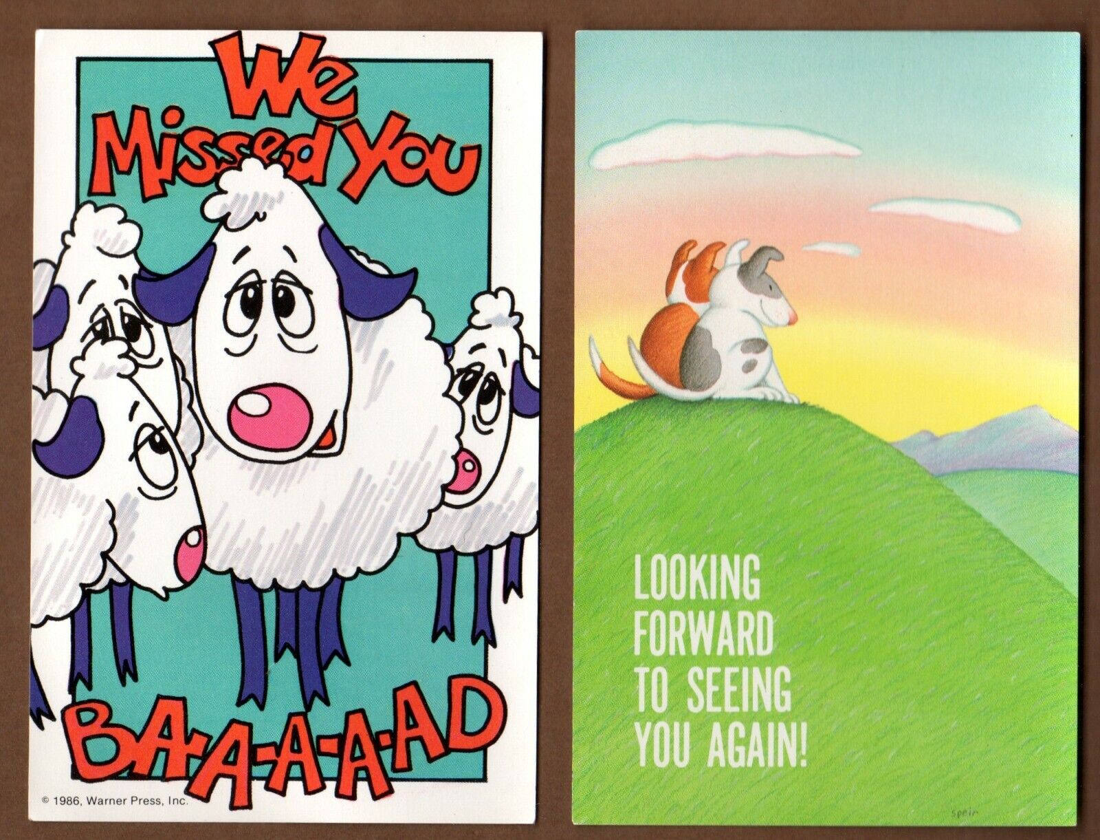 Vintage Church Postcards 9 Count Unused Sheep Dogs 1986 Warner Press Missed You 