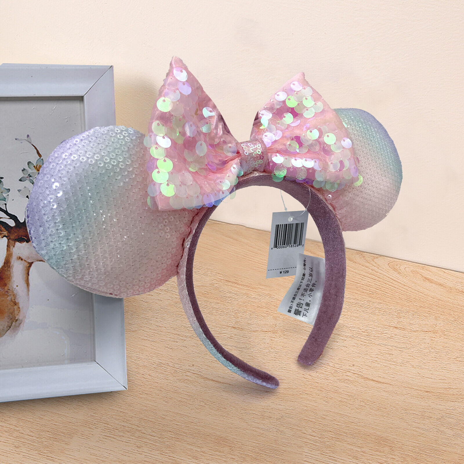 Rare Tokyo Disney^Resort Mickey Mouse Minnie Ears Rainbow Sequins-Bow Headband