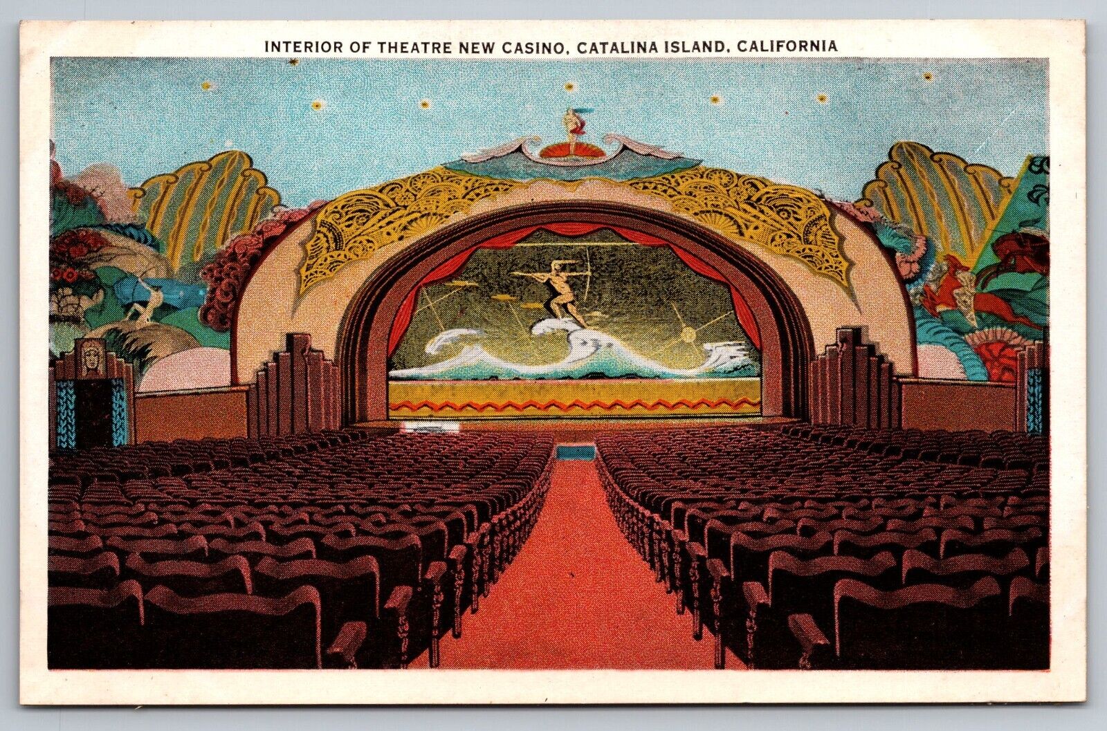 Interior of Theatre New Casino. Catalina Island, California Postcard
