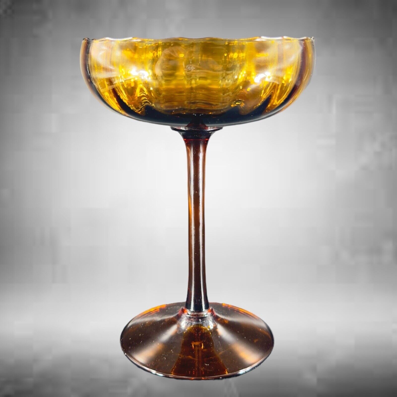 Venetian Empoli Optic Compote Footed Dark Amber Glass Candle Holder Votive VTG