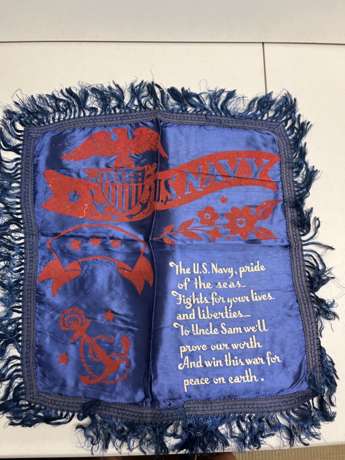 WWII Souvenir Pillowcase US Navy  Pride 