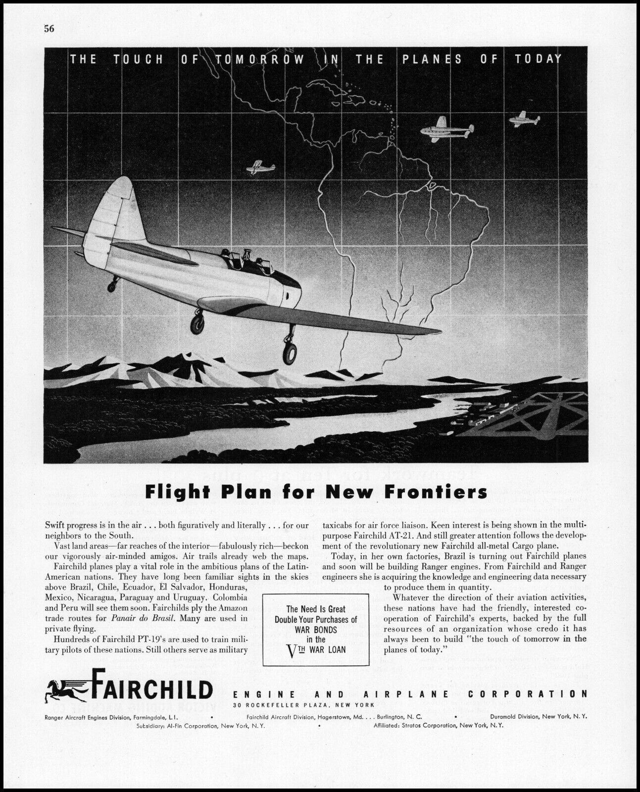 1944 Fairchild Airplane Corporation engines PT-19 vintage art print ad adl76