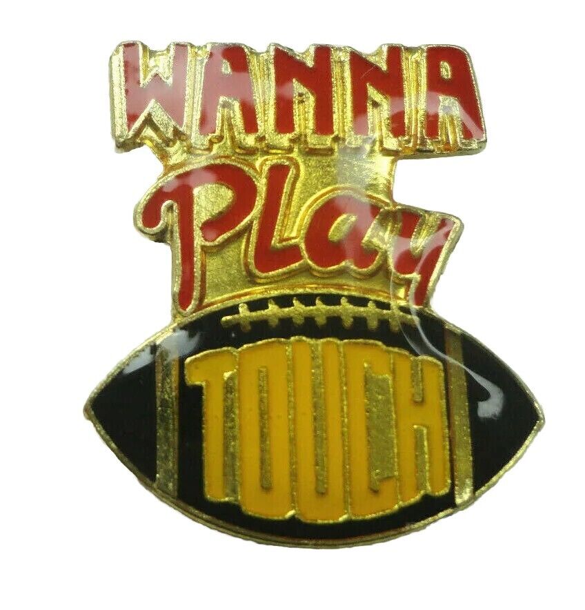 Football Wanna Play Touch Pin Vintage NOS 80s Humor Sayings Funny Lapel Hat Tac