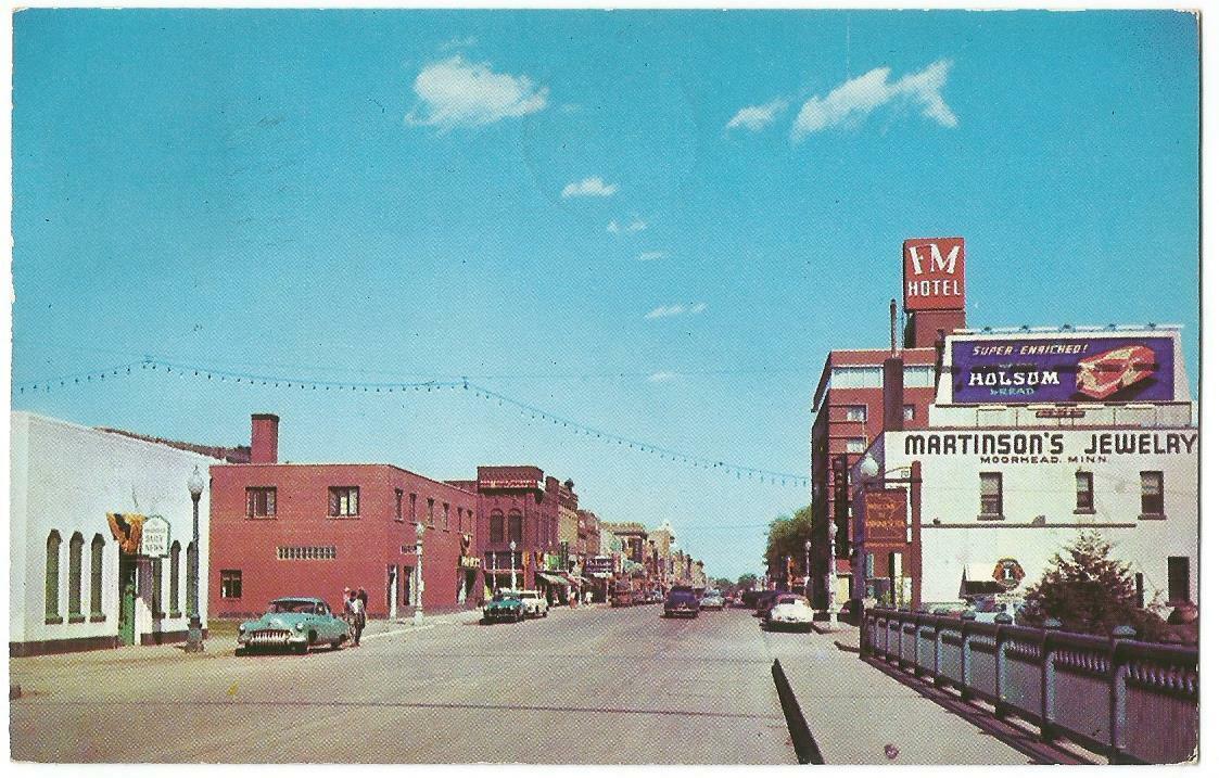 Moorhead Minnesota MN ~ Center Avenue Downtown View 1952