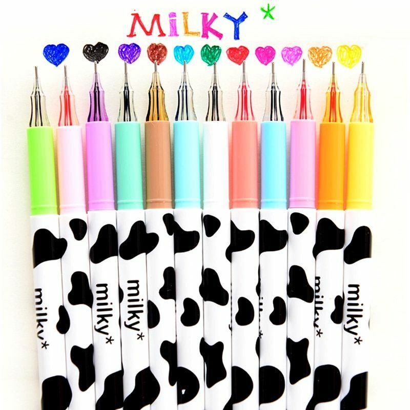 12 Pcs/Lot Milky Gel Pen Kawaii Cow Pens Canetas Escolar Japanese Stationery New