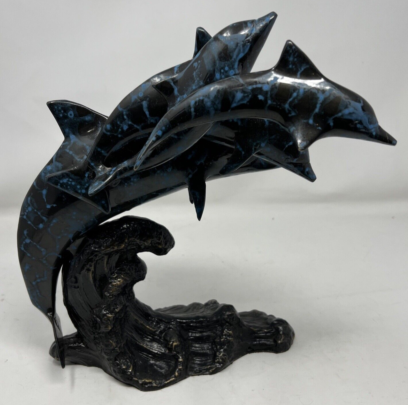 Black/Blue Swimming Dolphins Figurine