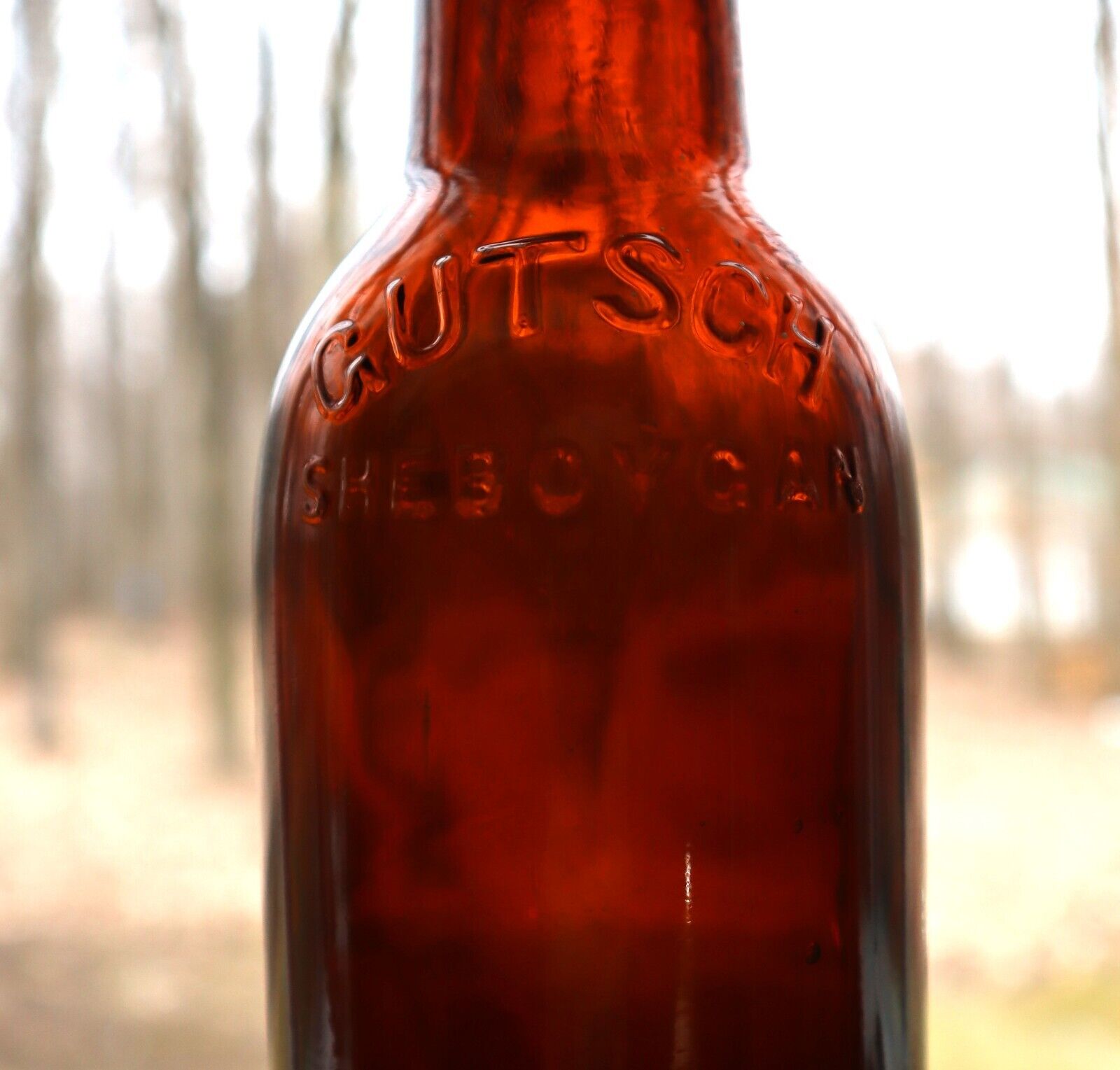 Vintage GUTSCH  Amber Embossed 12 oz. Beer Bottle SHEBOYGAN, WISCONSIN