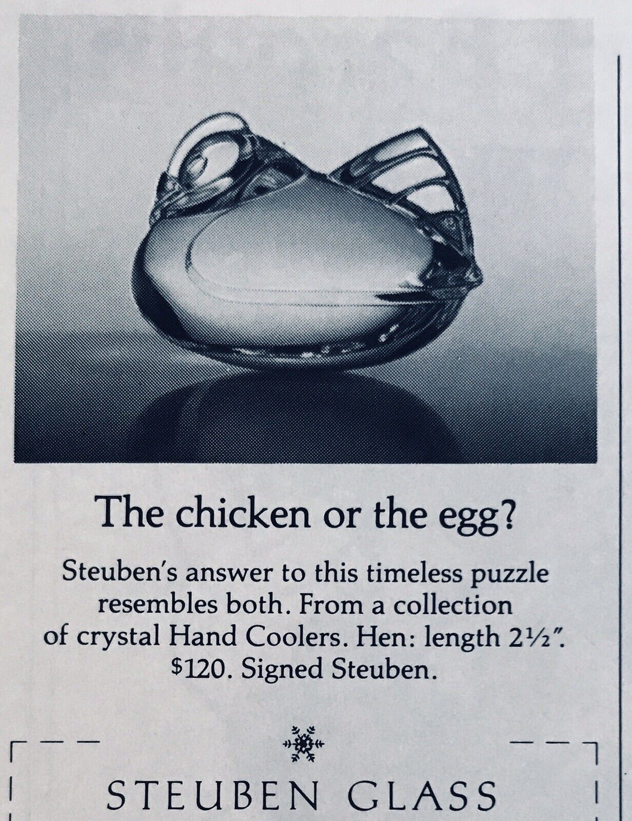 1984 PRINT AD Steuben Crystal Hen 2.75\