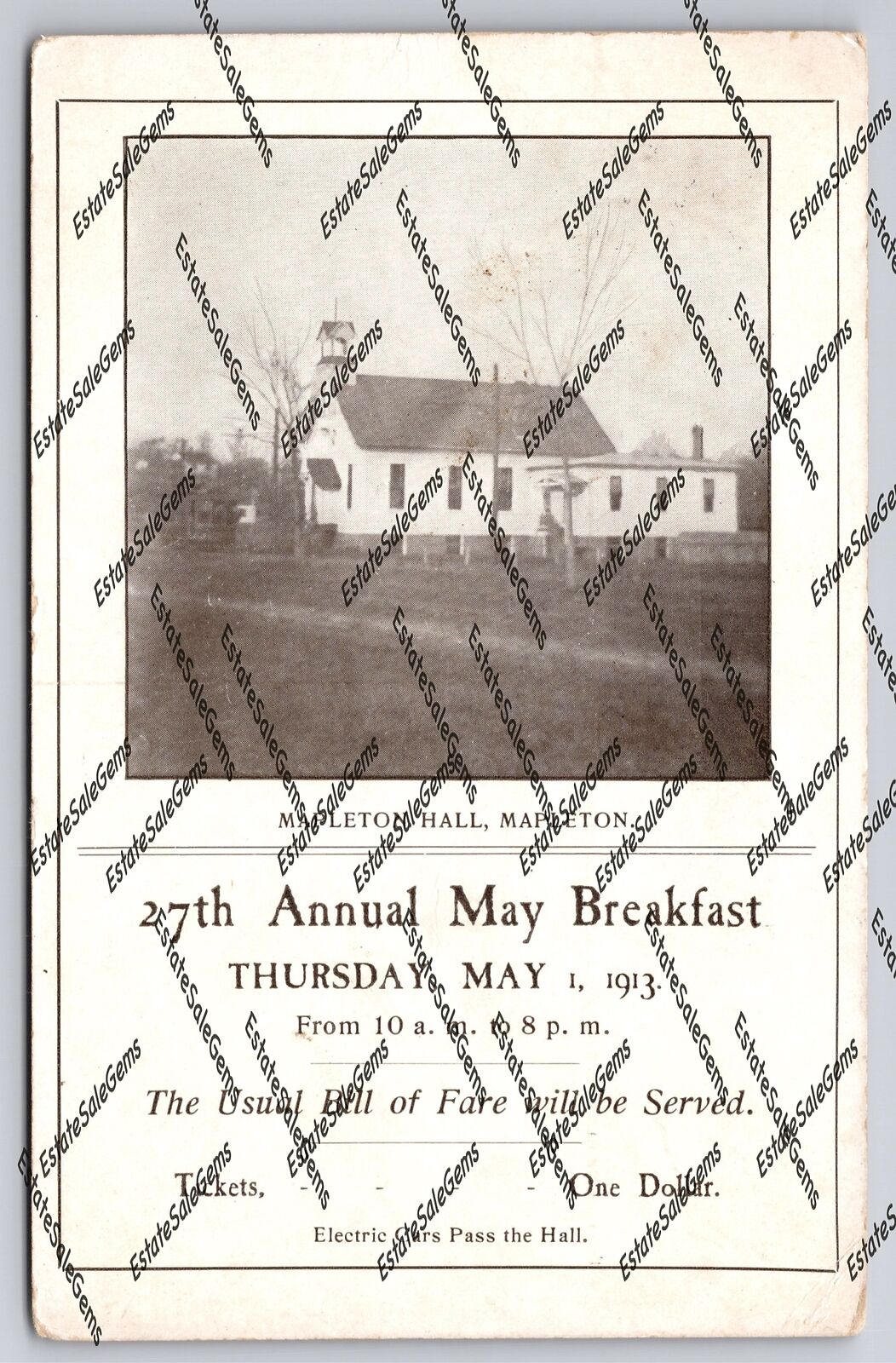 Antique Postcard 1913 Mapleton Hall Annual May Breakfast Suffield Connecticut
