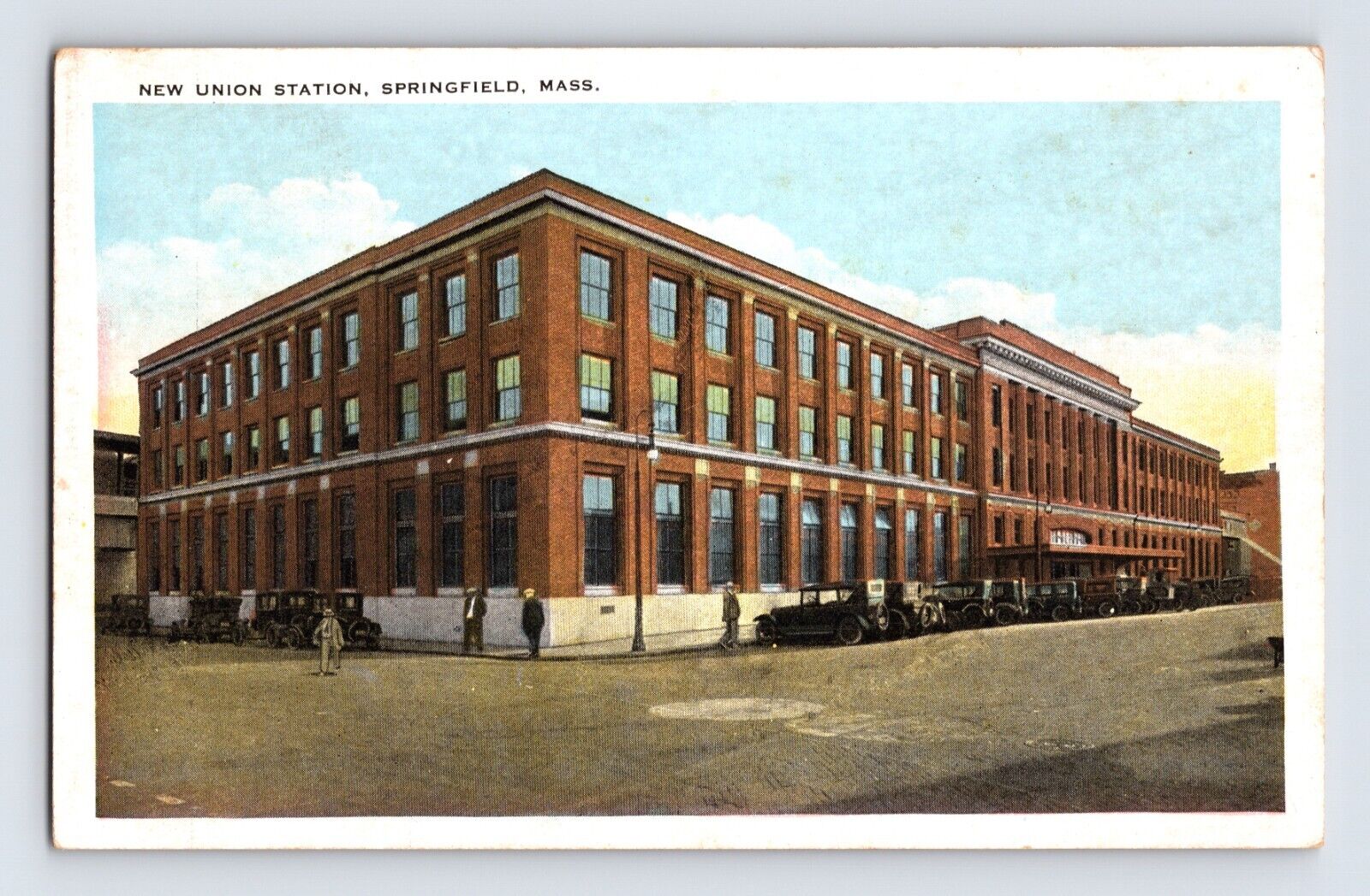 Postcard Massachusetts Springfield MA Railroad Train Station Depot 1930s 
