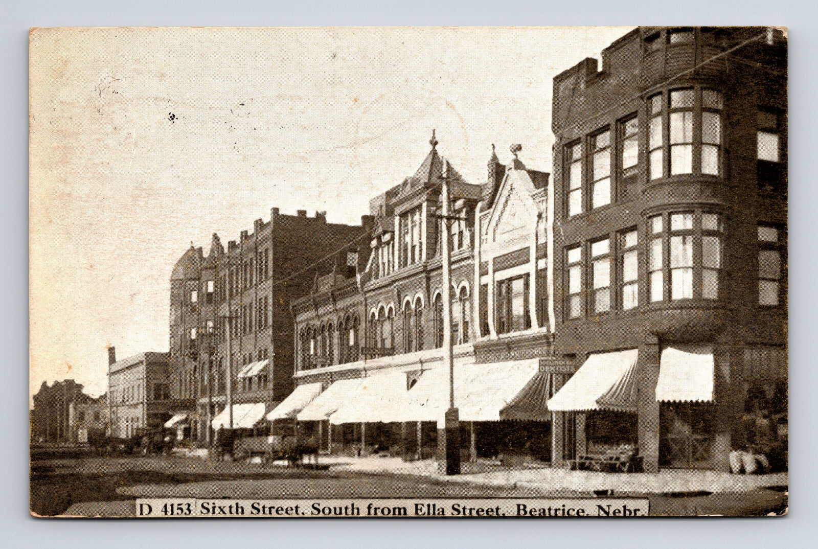 c1911 Street View Sixth St South from Ella St Horse Cart Beatrice NE Postcard