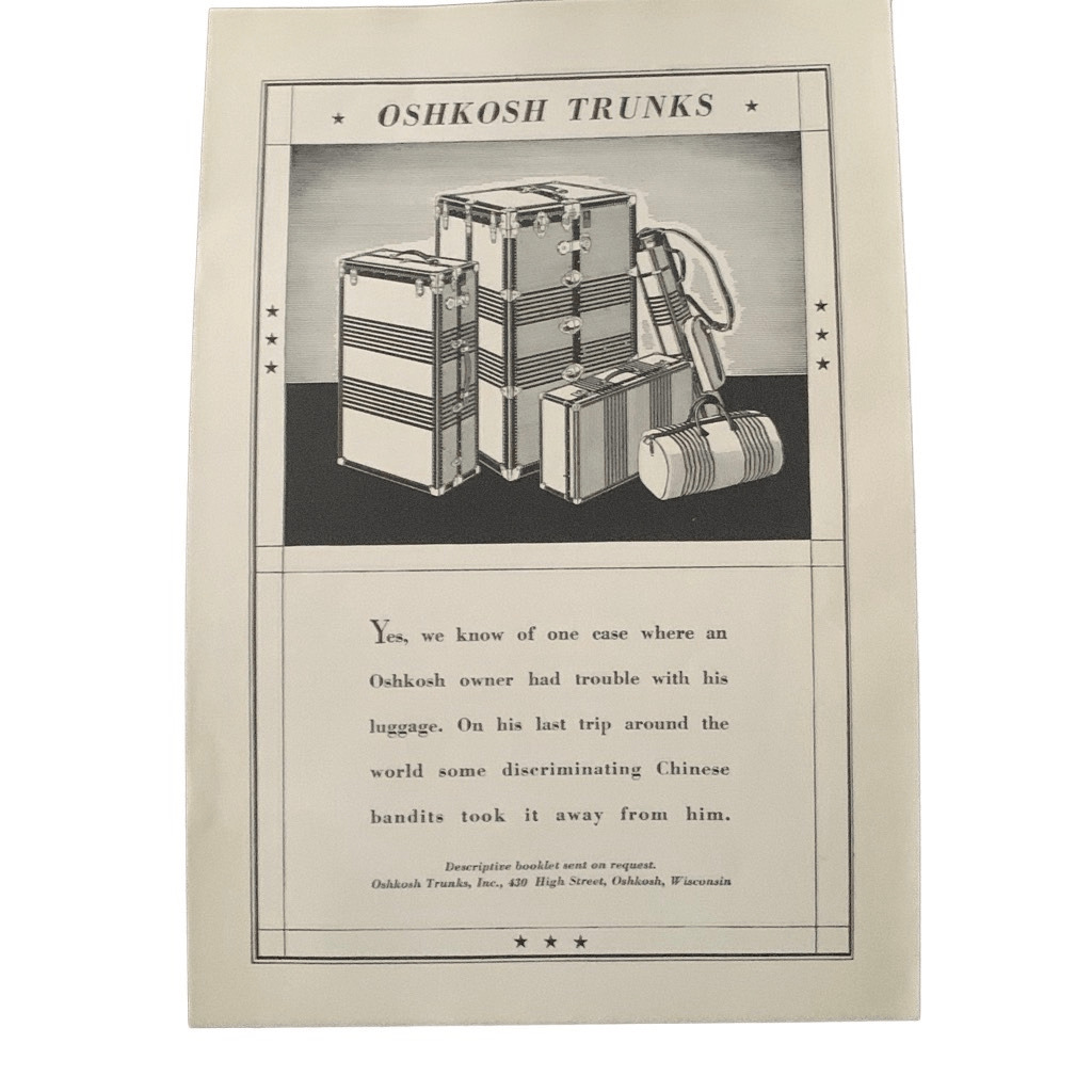 Vintage 1931 Oshkosh Trunks Luggage Ad Advertisement