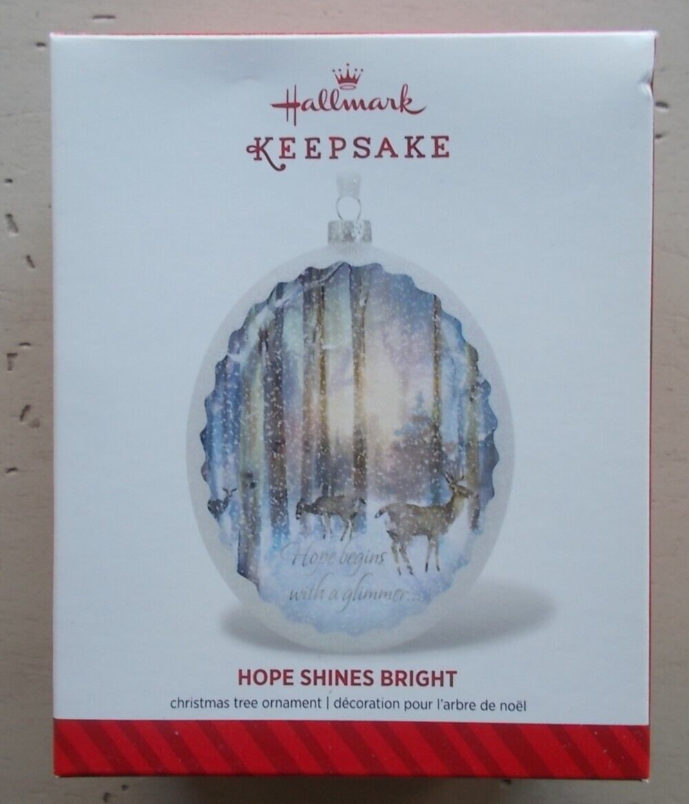 2014 Hope Shines Bright Sparkly Hallmark Keepsake Ornament Deer in Snow