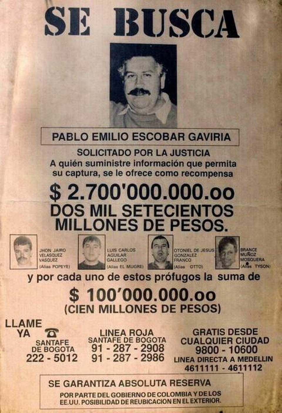 1981 PABLO ESCOBAR PHOTO 8.5X11 WANTED POSTER SE BUSCA GANG DRUG CARTEL REPRINT