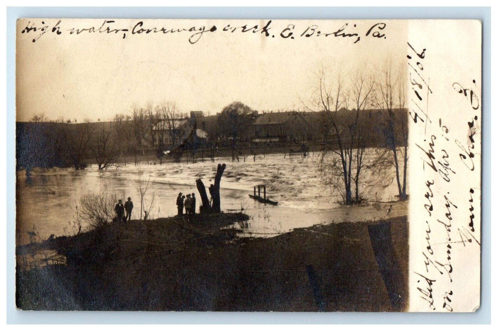 1906 View Of Flood Berlin Pennsylvania PA RPPC Photo Posted Antique Postcard