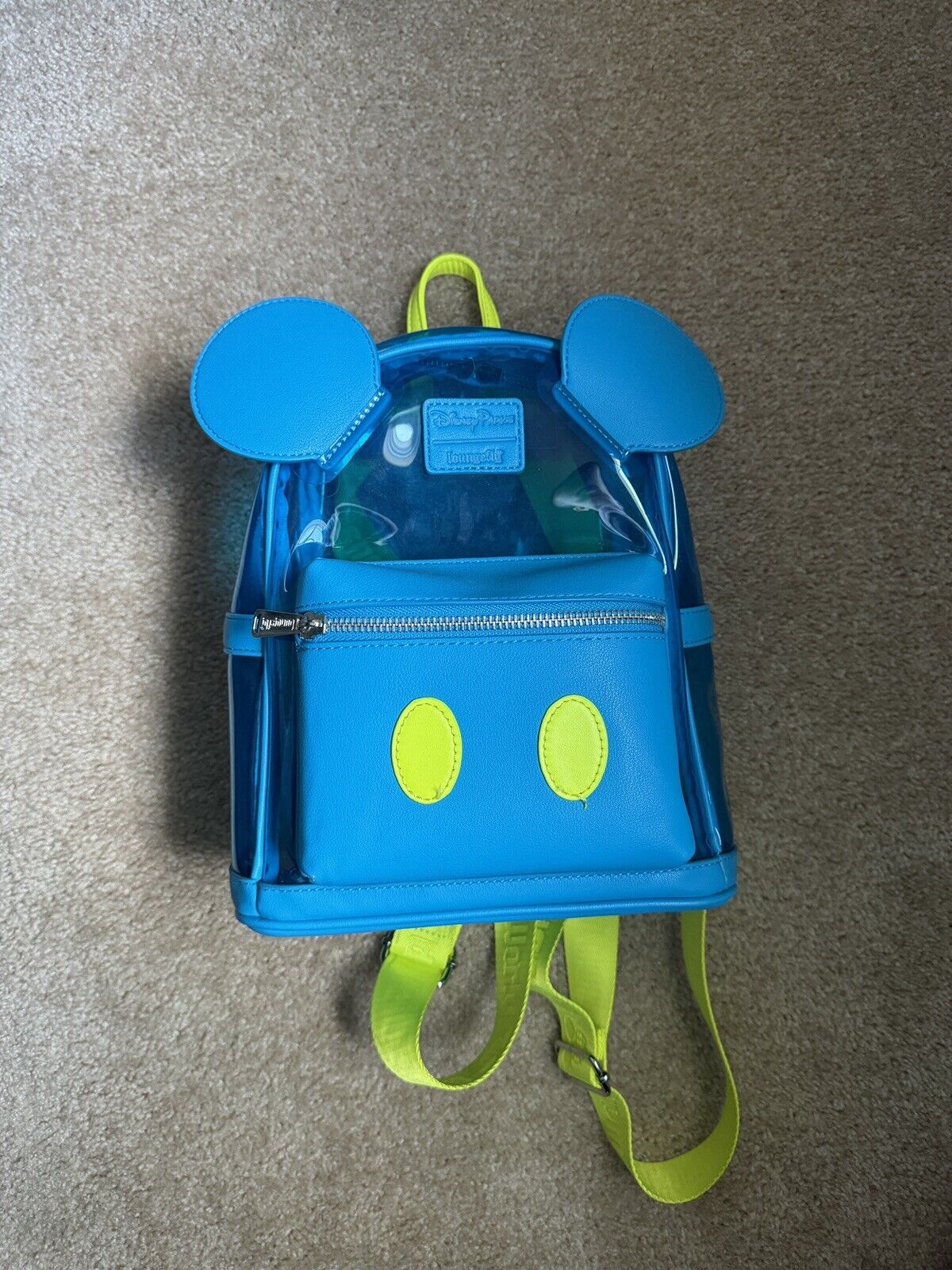 Loungefly Disney Parks Neon Mickey Mouse Clear Blue Mini Backpack