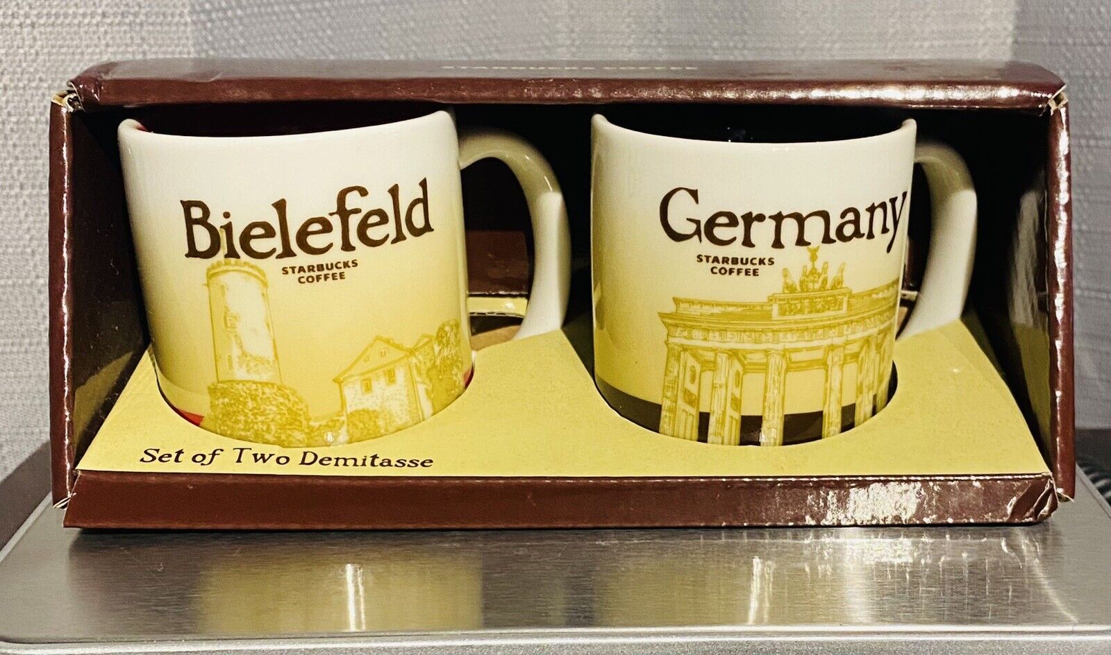 STARBUCKS COFFEE Bielefeld/Germany 3 oz DEMITASSE Mug Set - Brand New In Package
