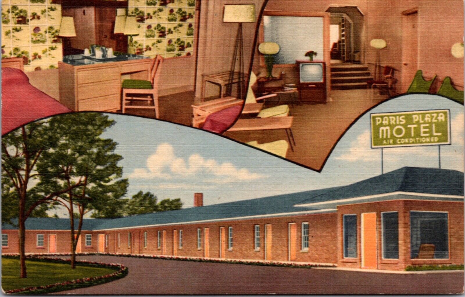 Linen Postcard Multiple Views of Paris Plaza Motel in Paris, Tennessee