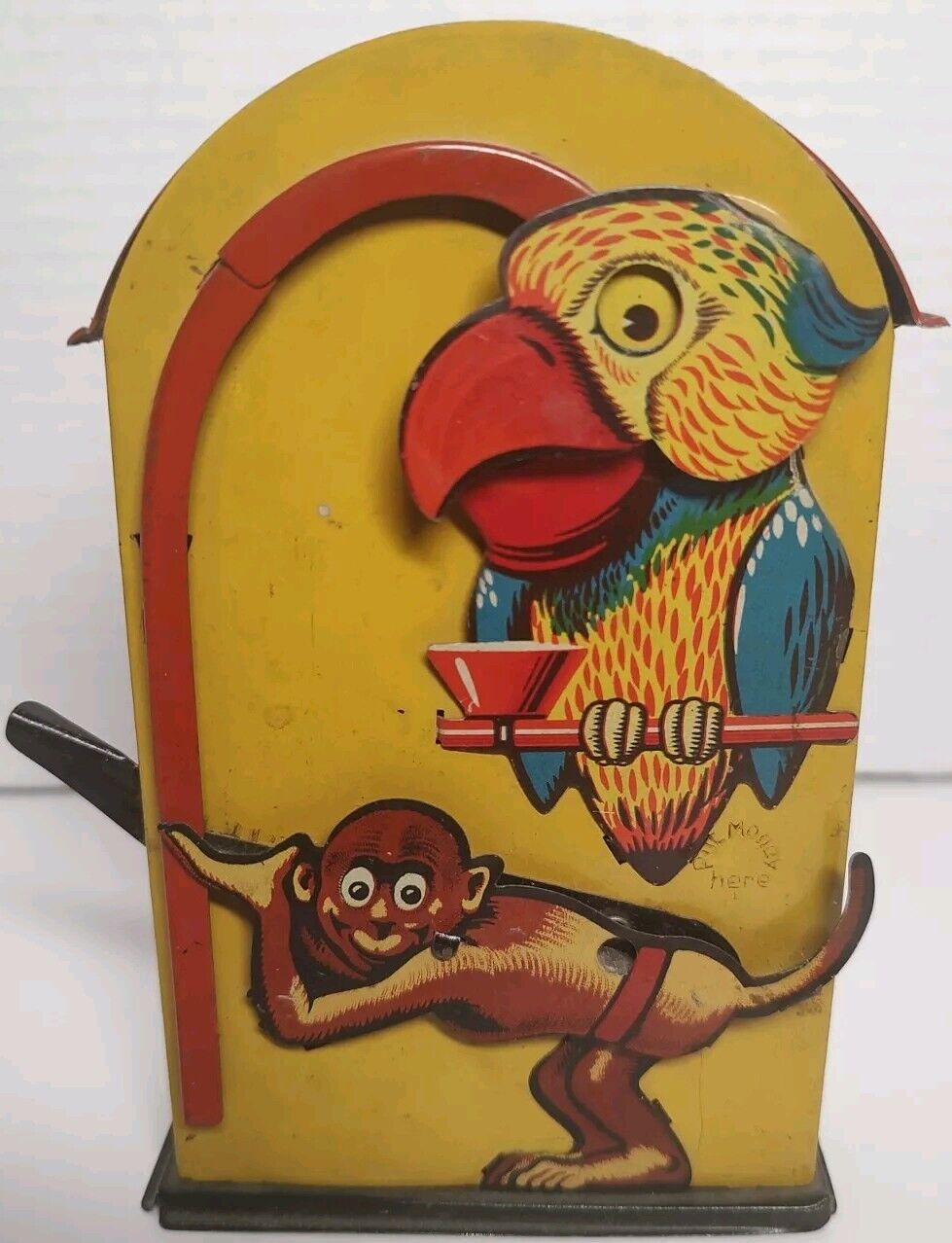 Antique Saalheimer And Strauss Parrot And Monkey Mechanical Tin Bank~ Works