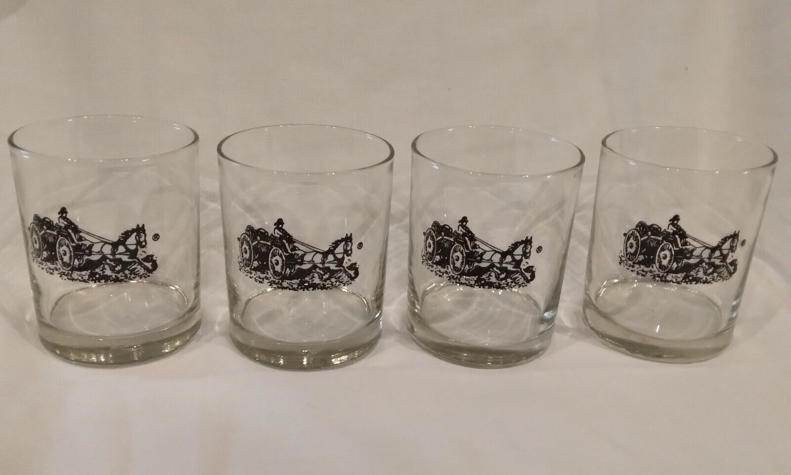LOT OF 4 COLLECTIBLE FIRE FIGHTER HORSE & CARRIAGE LOWBALL LIBBEY GLASSES
