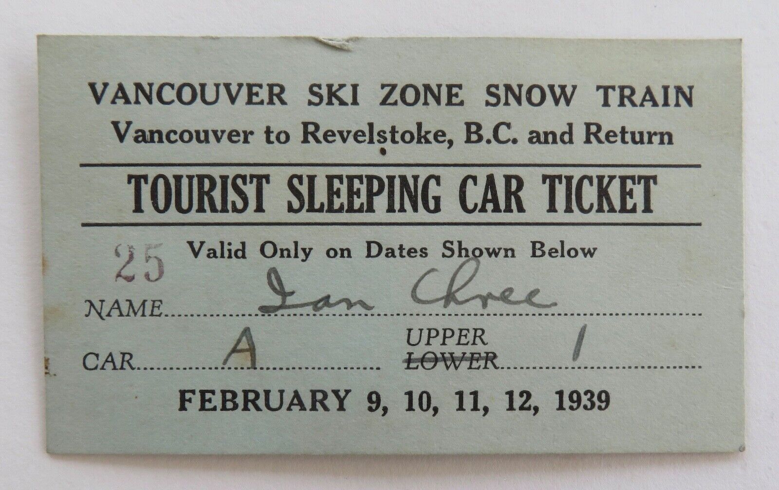 oa60 CPR snow train 1939 Vancouver Revelstoke / ski championship