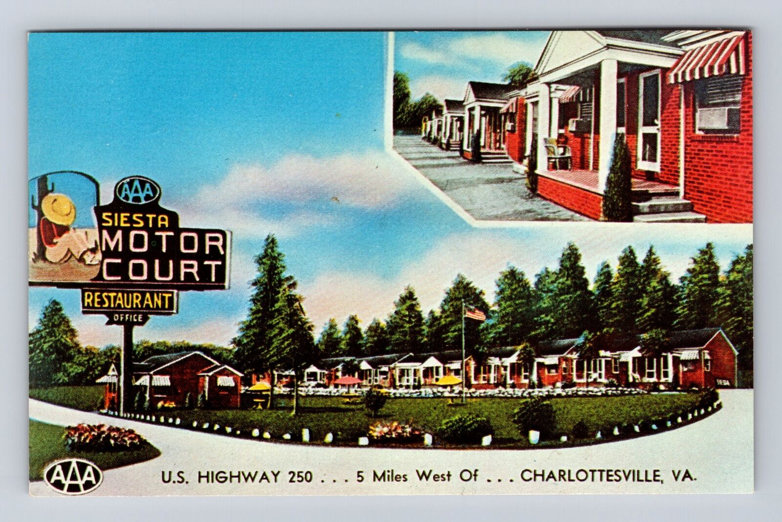 Charlottesville VA-Virginia, Siesta Motor Court Advertising, Vintage Postcard