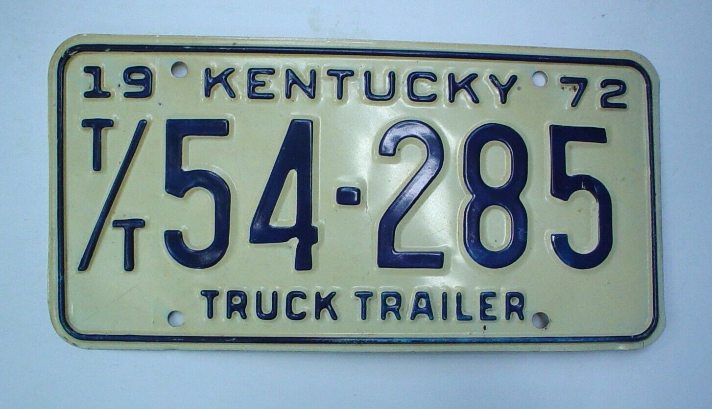 Old 1972 Kentucky Truck Trailer License Plate T/T 54-285 Embossed Vintage