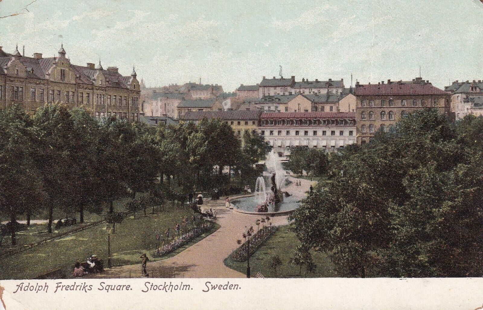 Vintage Adolph Fredriks Square Stockholm Sweden Postcard Unposted Used T256
