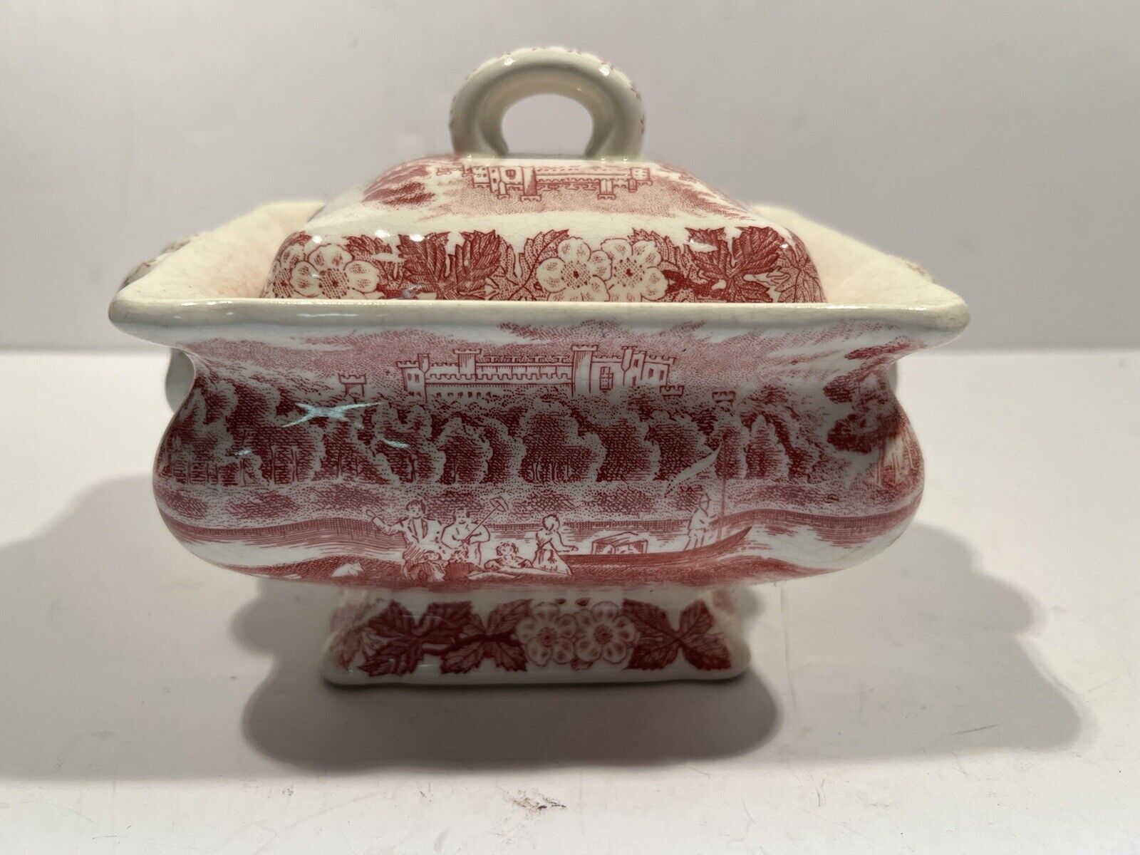 Antique Beautiful porcelain ￼Red And White Stoneware Bowl Porcelain soup terrine