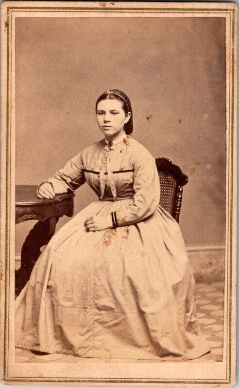 Lovely Young Lady in Pretty Dress w/Brooch, c1870s, CDV Photo #2204